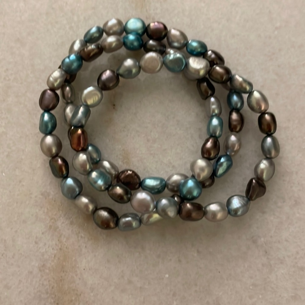 Honora set of 3 multi color blue pearl bracelets
